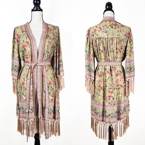 NWT Tulle and Batiste Phoenix Short Fringed Robe, Golden Olive